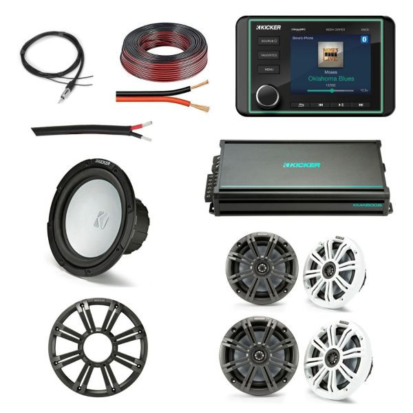 Kicker Audio KMC5 Complete Marine Audio System Bundle with 4 x 6.5" Speakers 10" Subwoofer & 6-Channel Amplifier