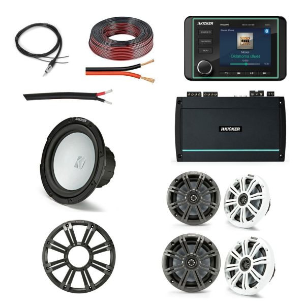 Kicker Audio KMC5 Premium Marine Audio System Bundle with 4 x 6.5" Speakers, 10" Subwoofer & 900W Amplifier