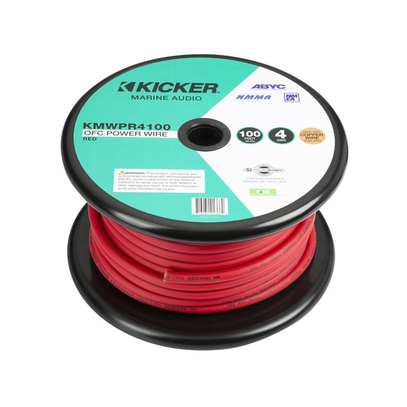 Kicker KA47KMWPR4100 Marine 4 AWG Red Power Cable 100ft Tinned OFC Flexible Wiring Kit