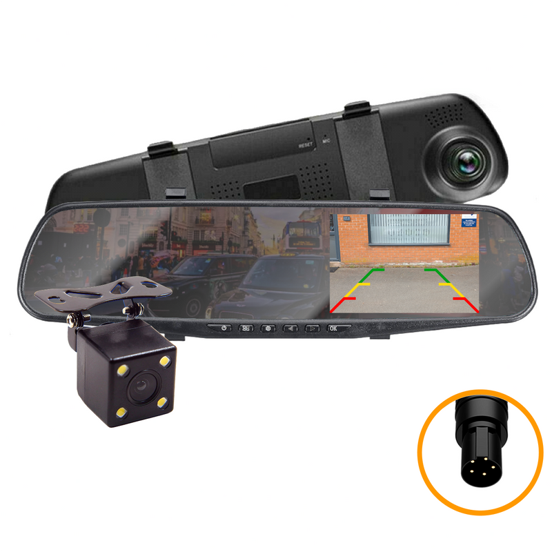 ATD DVR-19243 4.3" Dash Cam Mirror Mounted Touch Screen DVR & 4 LED Rear Reverse Camera Kit