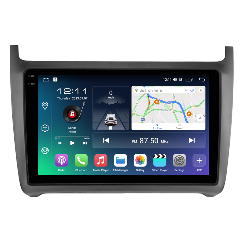 PBA VW2069M 2K QLED Sat Nav GPS With CarPlay Android Auto Radio For VW Polo Mk5 Matt Black