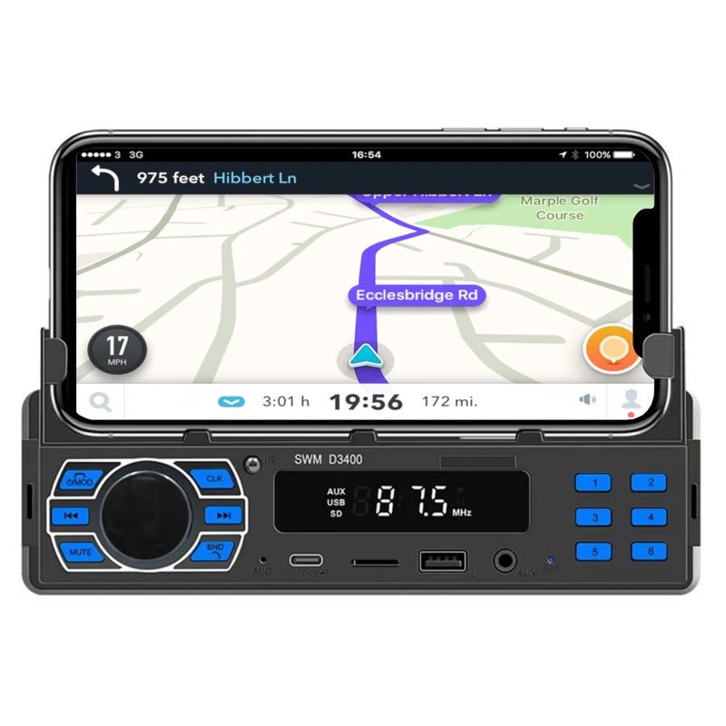 ITB SWMD3400 Single DIN Short Chassis Head Unit With AUX USB Smatphone Holder Bluetooth