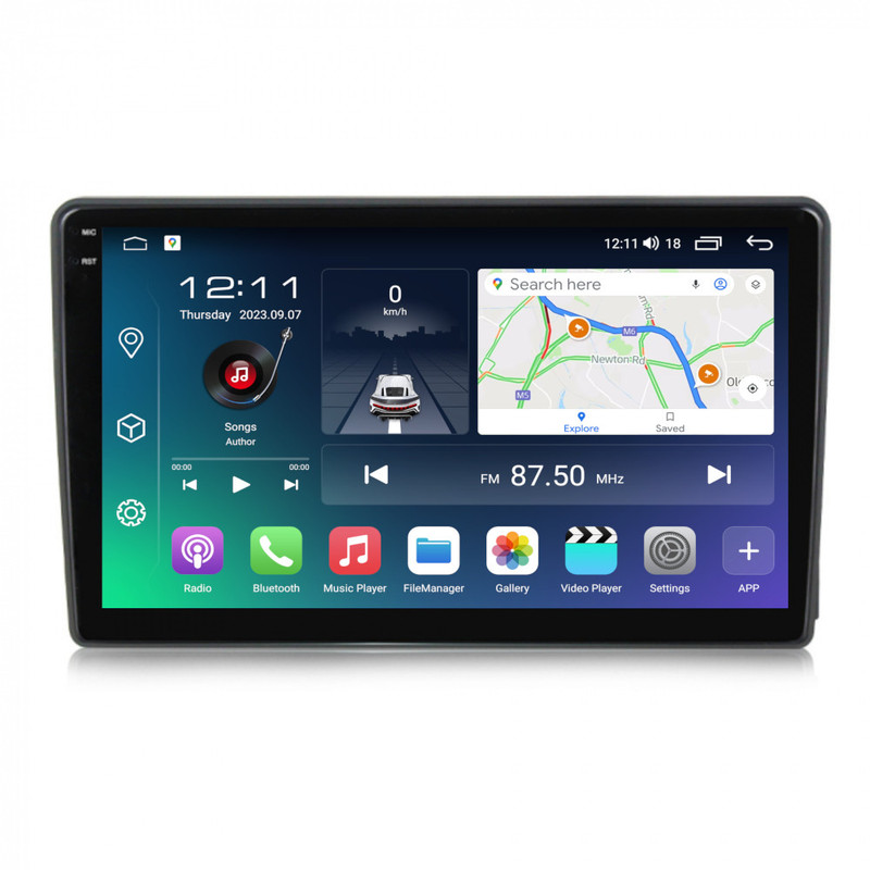 PBA UF1018Z Android 2K QLED 9" Head Unit CarPlay SatNav Radio Universal 4 Screw Frame Mount