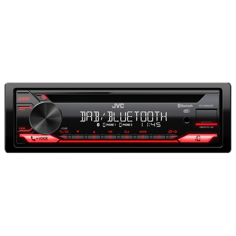 JVC KD-DB622BT Single DIN Head Unit with CD Player Bluetooth FM/AM  USB AUX