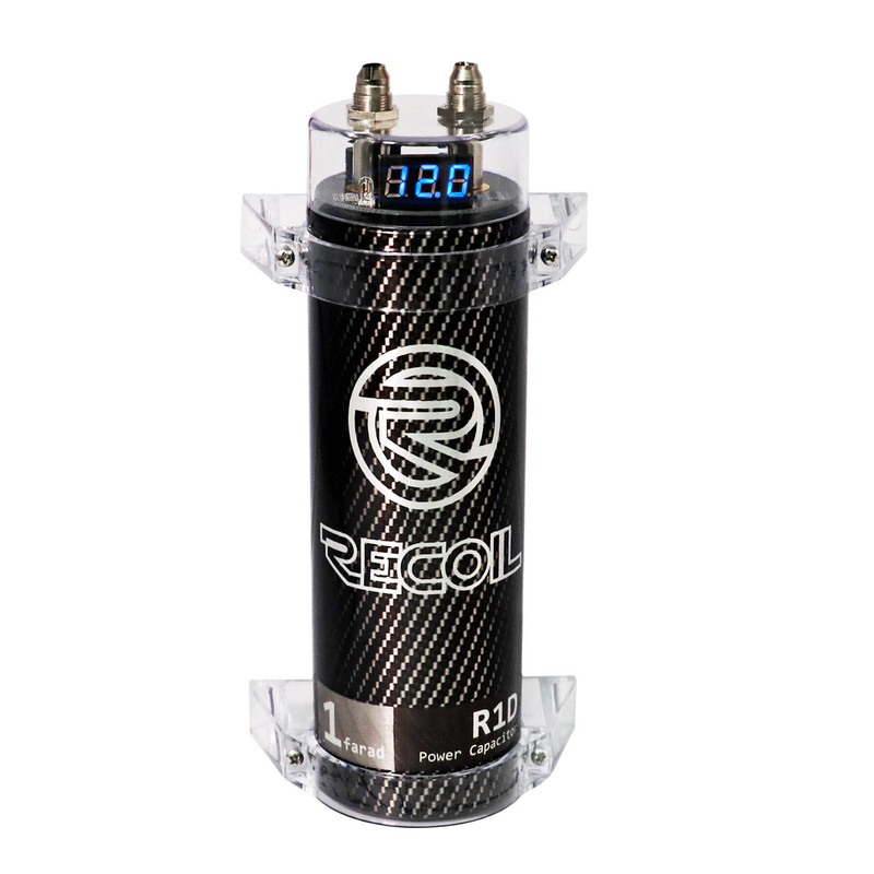 Recoil R1D 1-Farad Car Audio Capacitor Blue Digital Display 10–16V DC Prevents Headlight Dimming