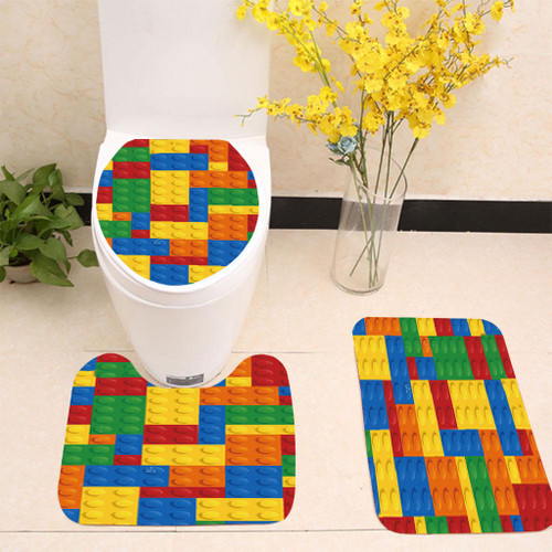 Lego Inspired Brick Pattern Toilet cover set up