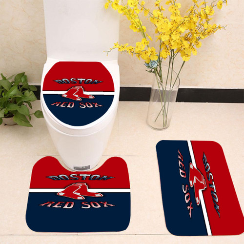 Red Sox Baseball White Stripe Toilet cover set up