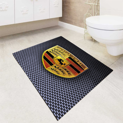 Carbon Porsche logo bath rugs