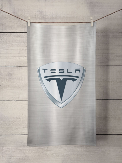tesla motors brushed metal logo Custom Towel