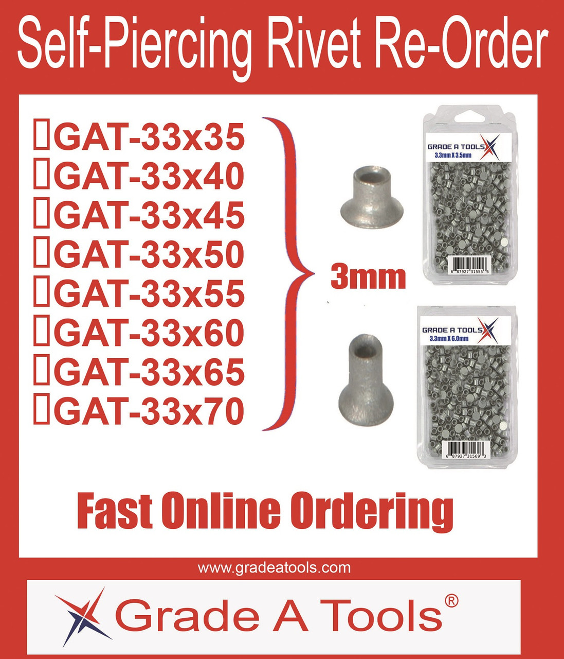 3mm Rivet Works with SPR-12 Rivet guns