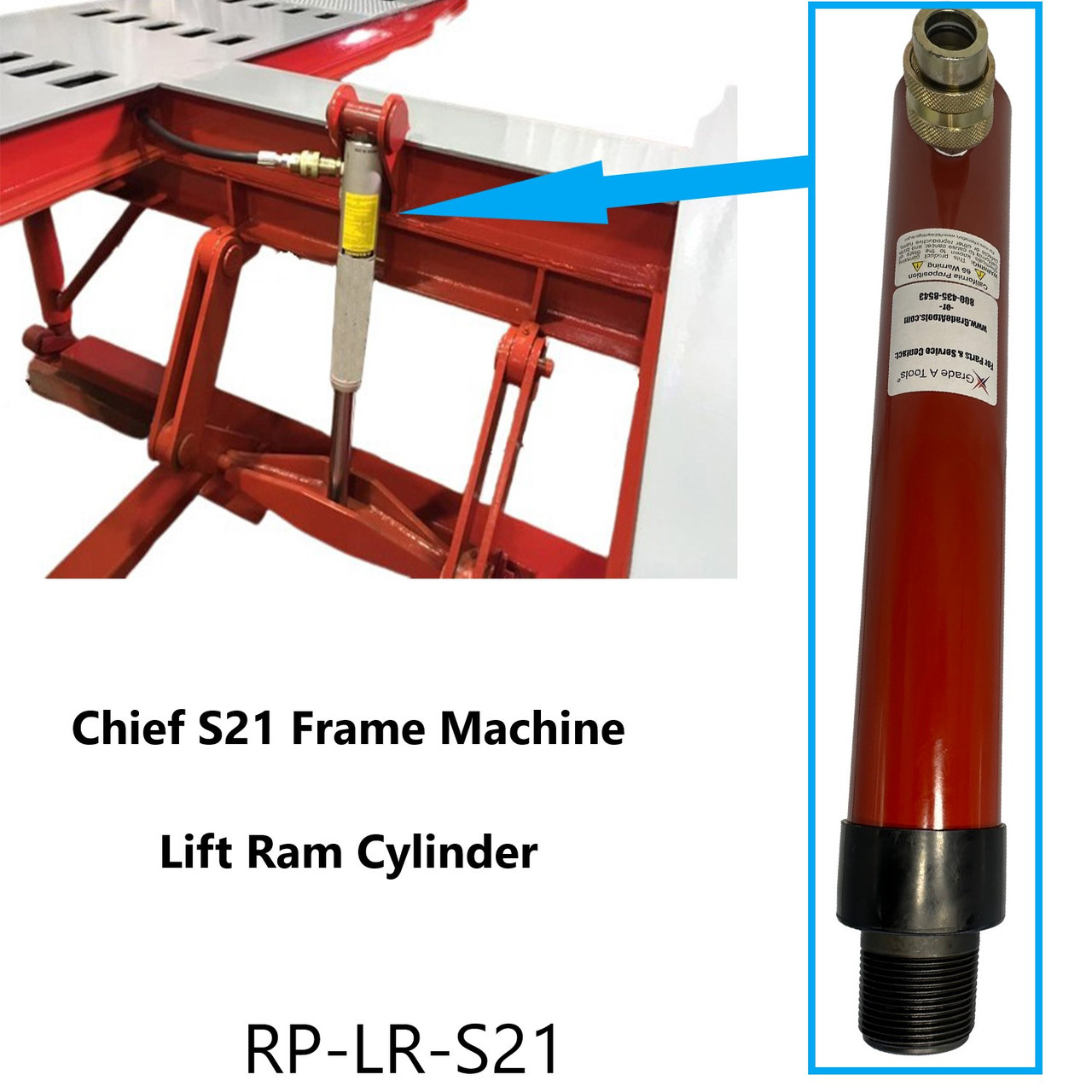 Replacement S21 Chief Frame Machine Lift Ram 10" Stroke, 10 Ton Ram B