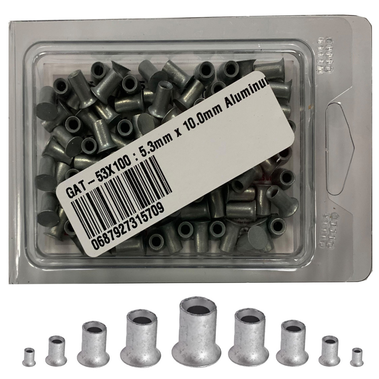 5.3mm x 10.0mm Aluminum Self Piercing Rivets, 100/Box