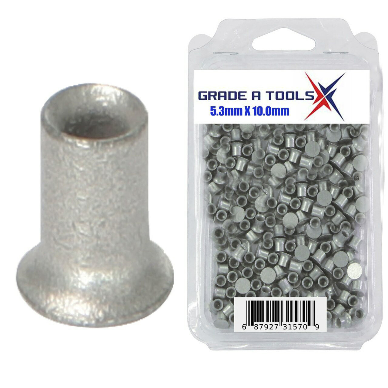 5.3mm x 10.0mm Aluminum Self Piercing Rivets, 100/Box