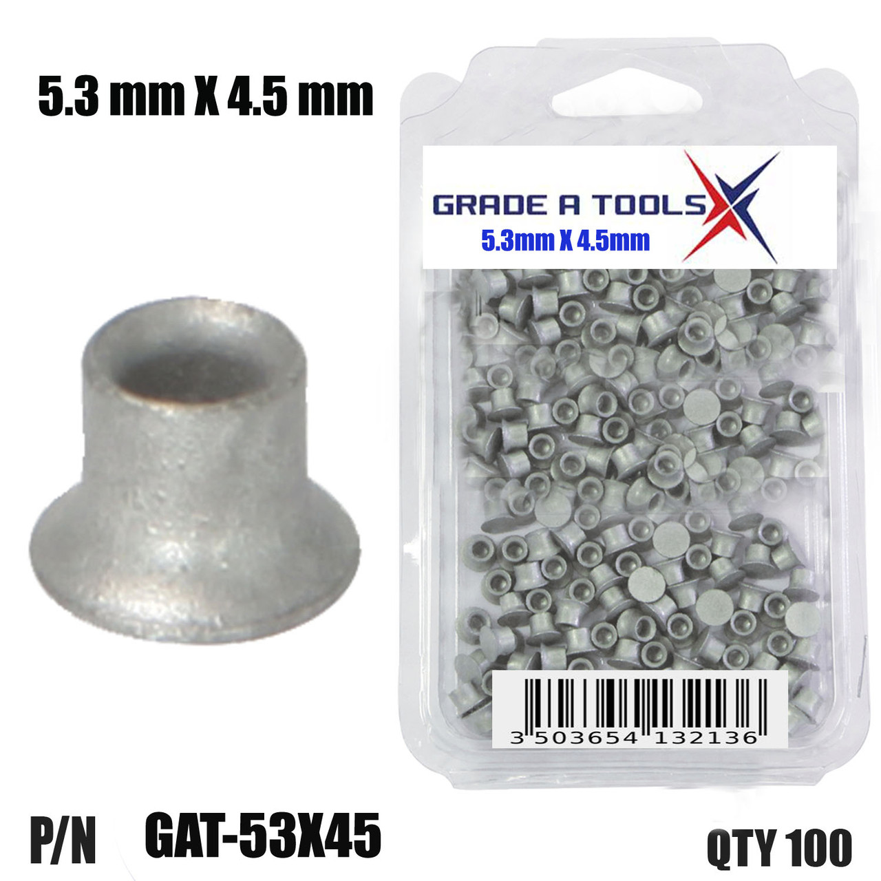 5.3mm x 4.5mm Aluminum Self Piercing Rivets, 100/Box