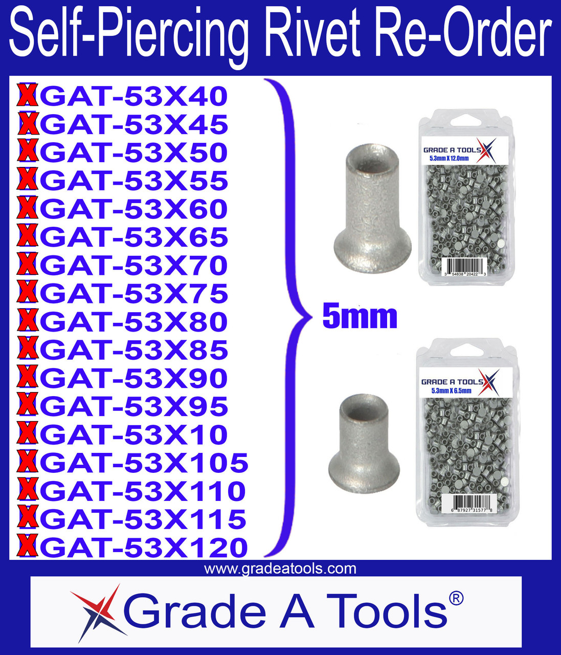 2500 Piece Rivet kit - 5mm Sizes