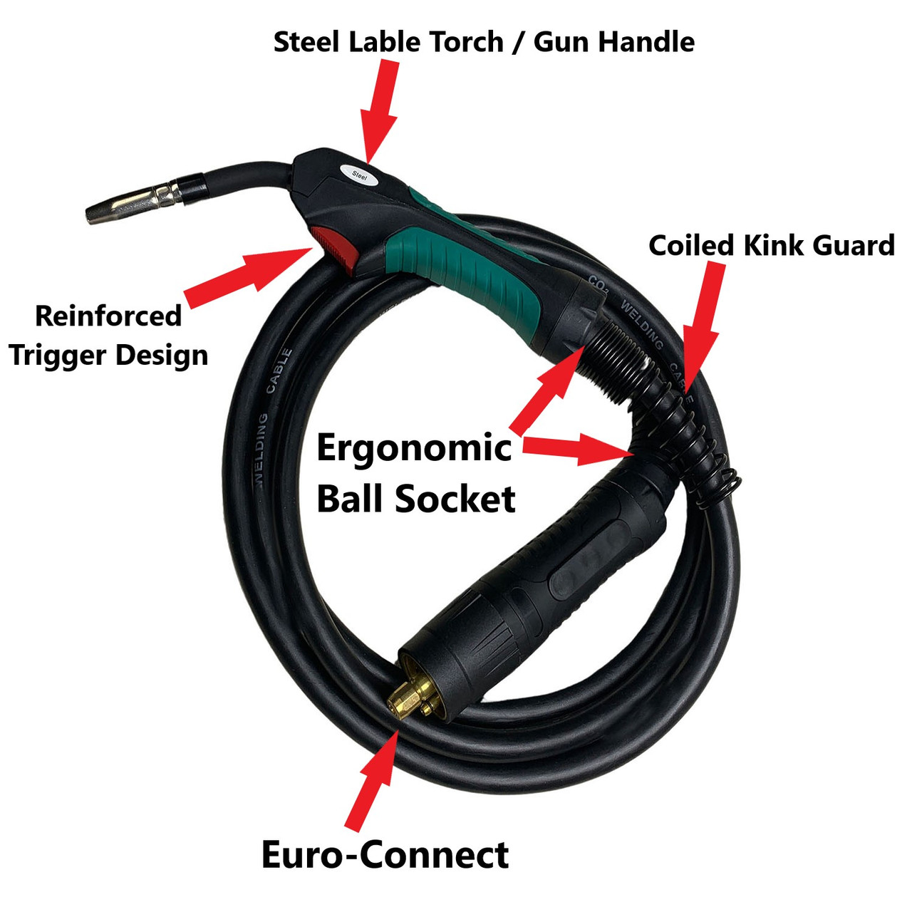 Green Handle Steel MIG Gun - Torch Assembly - Works With Prospot 82-7016 D