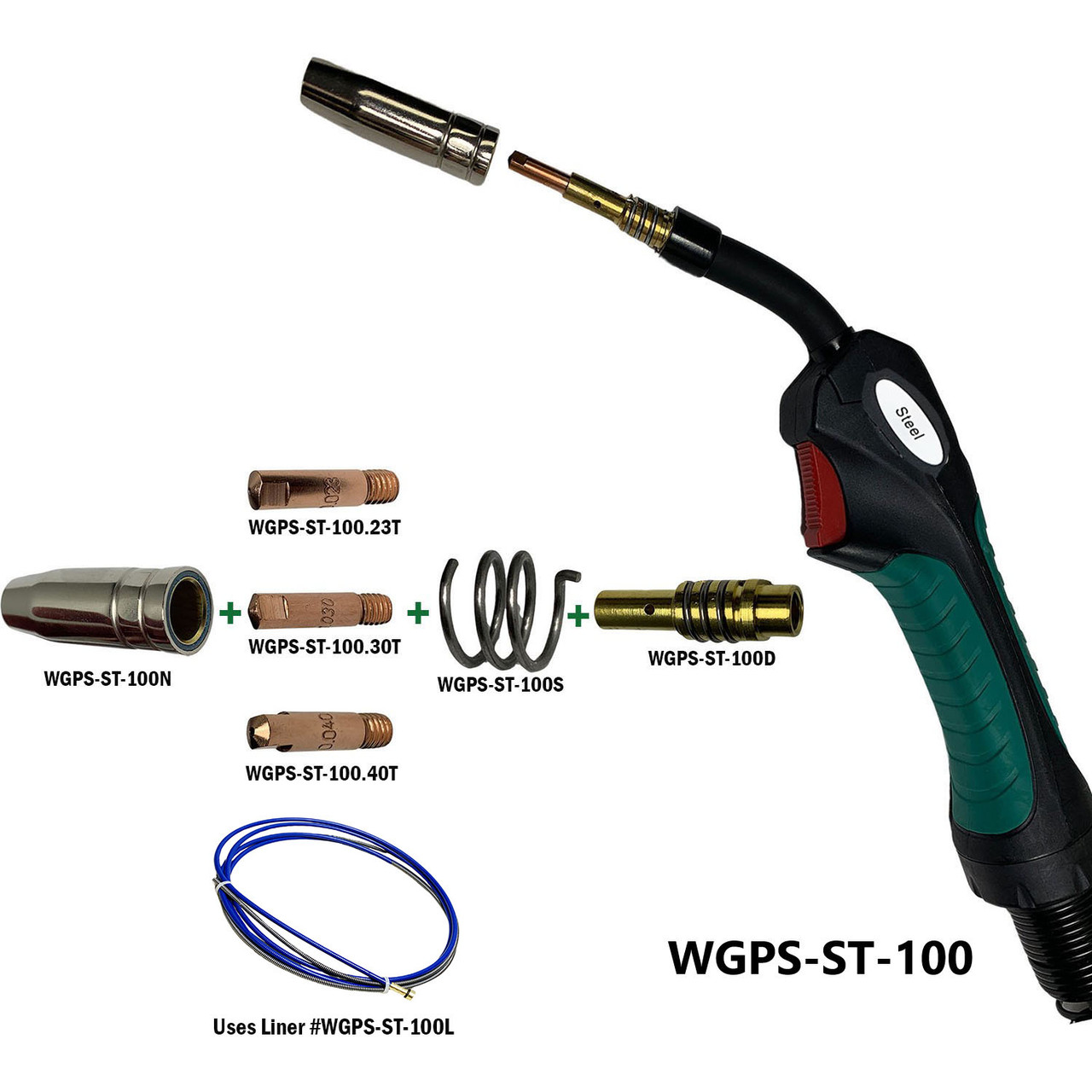 Green Handle Steel  MIG Welder Torch Liner - Works With Prospot welders D