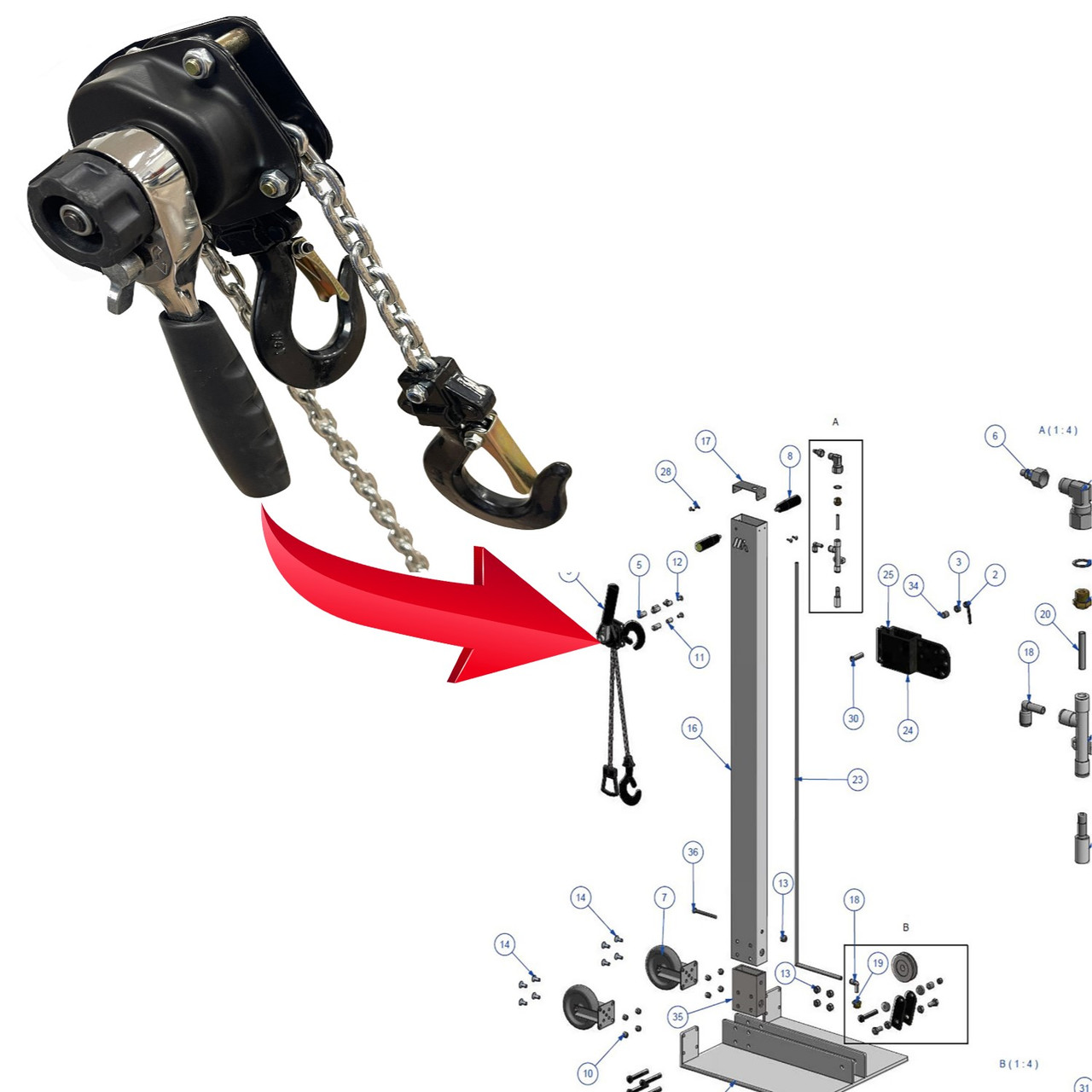 Pulling Ratchet with Chain for Vac-N-Pull - Vacuum pull Post E