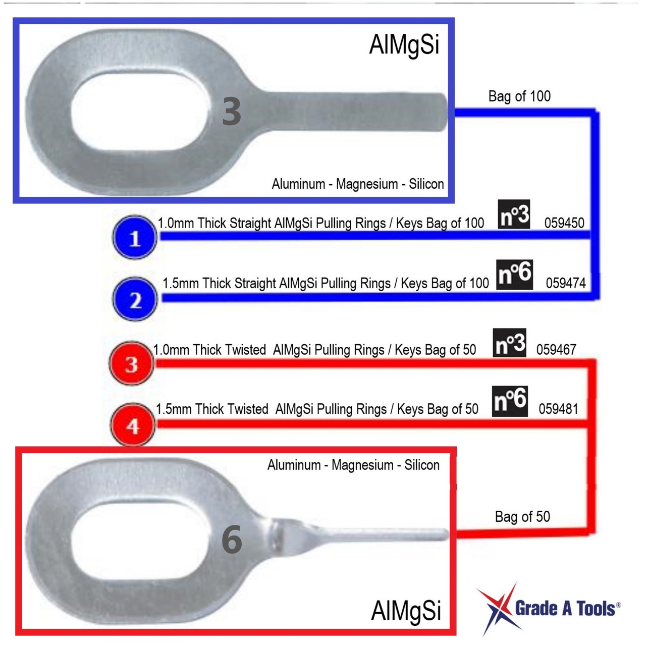 AlMgSi  Aluminum - Silicon  Dent Pulling Rings Keys - Straight & Twisted B