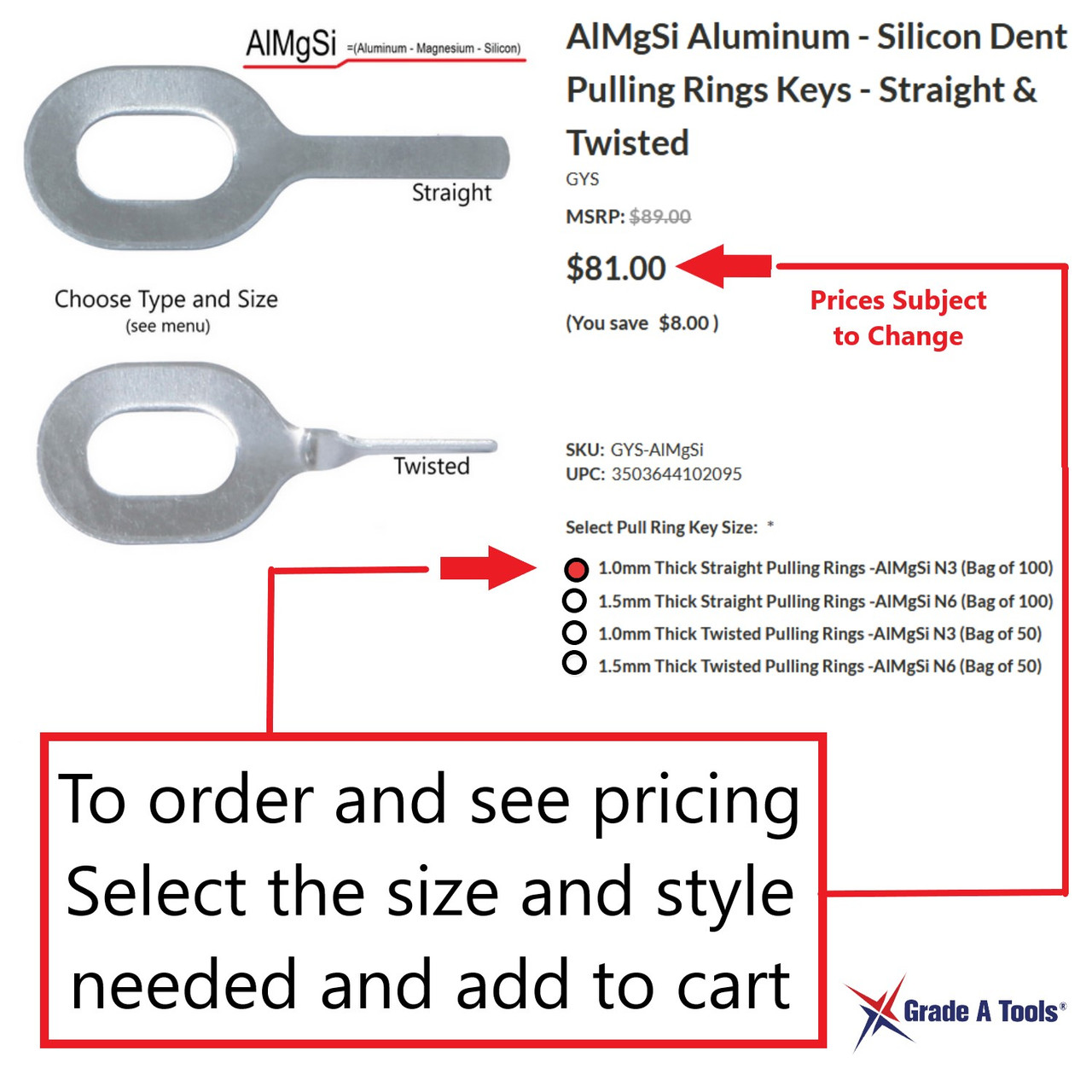 AlMgSi  Aluminum - Silicon  Dent Pulling Rings Keys - Straight & Twisted D