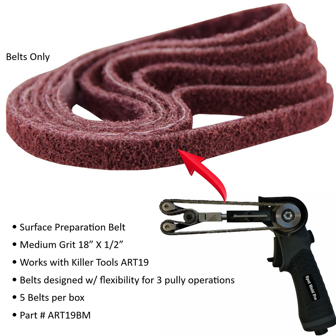 5 Replacement belts for the ART19 Spot Weld Pro -18" - 1/2" B