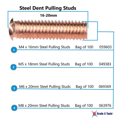 Steel Dent Pulling Studs- M4, M5, M6, M8 - 16-20mm (L) B Steel Dent Pulling Studs- M4, M5, M6, M8 - 16-20mm (L) B