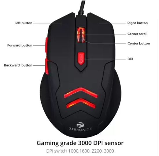 Zebronics Gaming Mouse ZEB-FEATHER with mouse pad