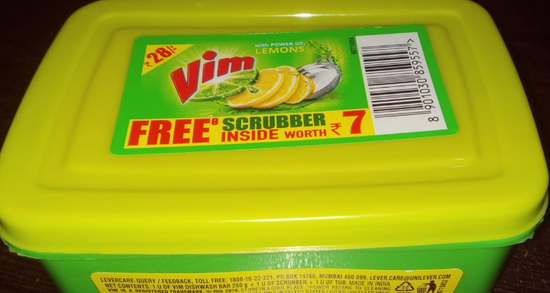 Vim Dishwash Bar 250 gm [Free Scrubber inside worth Rs 7]