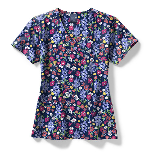 Zoe+Chloe Performance Mock Wrap Print Scrub Top (Z14213)