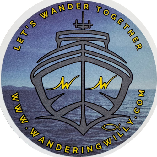 Wandering Willy Ocean Explorer 4" round sticker. - At Sea 
 USA Made