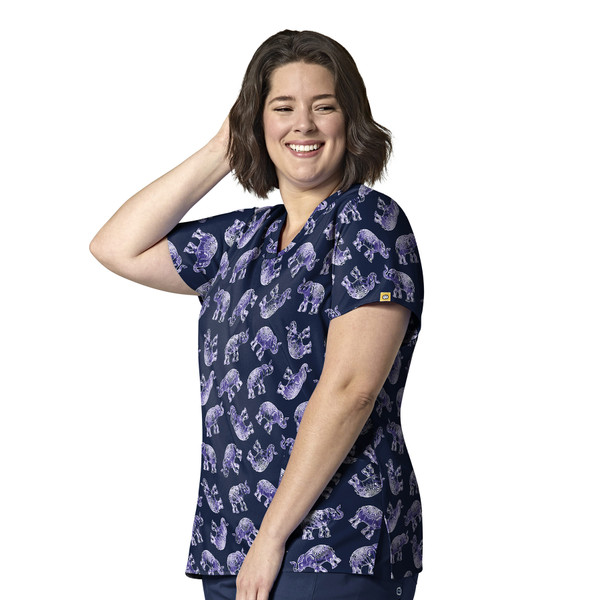 Fashion Prints Women's Stretch Poly V-Neck Print Scrub Top (6257)