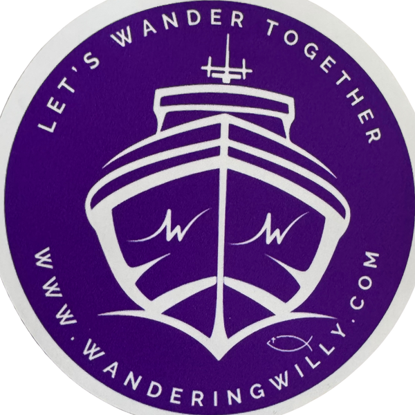 Purple Wandering Willy Ocean Explorer 4" round sticker. USA Made