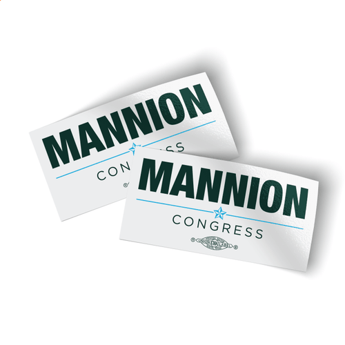 Mannion for Congress - White Colorway (3" x 1.5" Vinyl Sticker -- Pack of Two!)