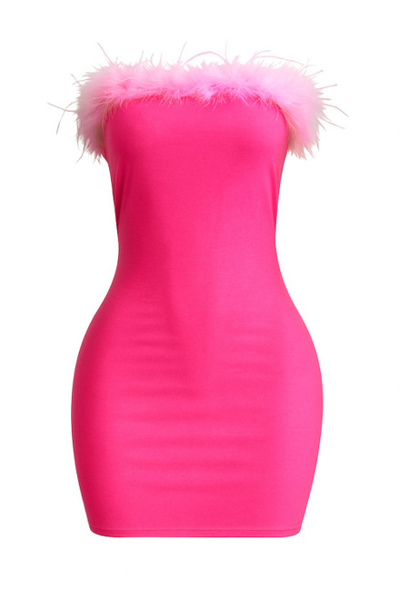 Feather  Strapless Bodycon Mini Dress