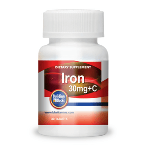 Photo of a bottle of Building Blocks Iron 30mg+C Non-Chewable Tablets Photo of a bottle of Building Blocks Iron 30mg+C Non-Chewable Tablets