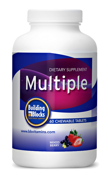 Photo of a bottle of Building Blocks Multiple Vitamin Chewable Mixed Berry Flavor