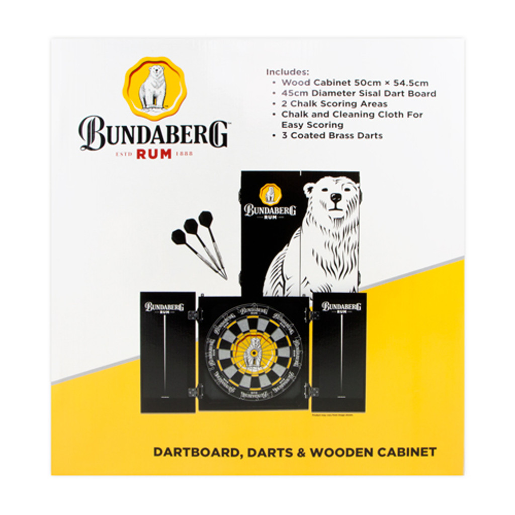 Bundaberg Rum - Bundy Bear Dart Board Set with Wooden Cabinet & 3 Darts