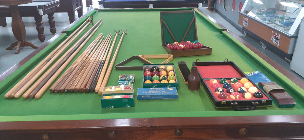 12ft Antique English Brassey Model Snooker Table  2nd Hand with Accessories