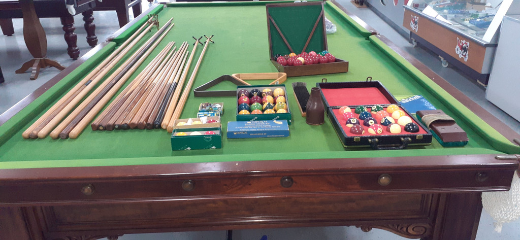 12ft Antique English Brassey Model Snooker Table  2nd Hand with Accessories
