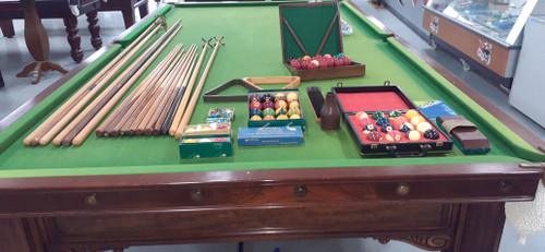 12ft Antique English Brassey Model Snooker Table  2nd Hand with Accessories