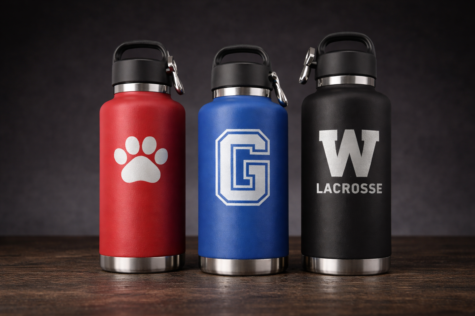 Laser engraved metal water bottles with simple logos