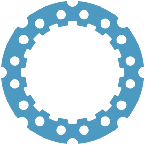 Close-up of Total Metal Innovations Gear Rock Ring w/Holes in raw steel finish, showing precision-cut bolt pattern and inner weld-on fitment for steel wheels.