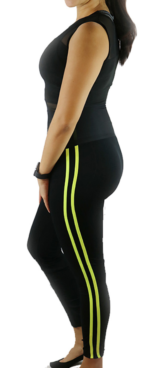 black leggings with yellow stripe