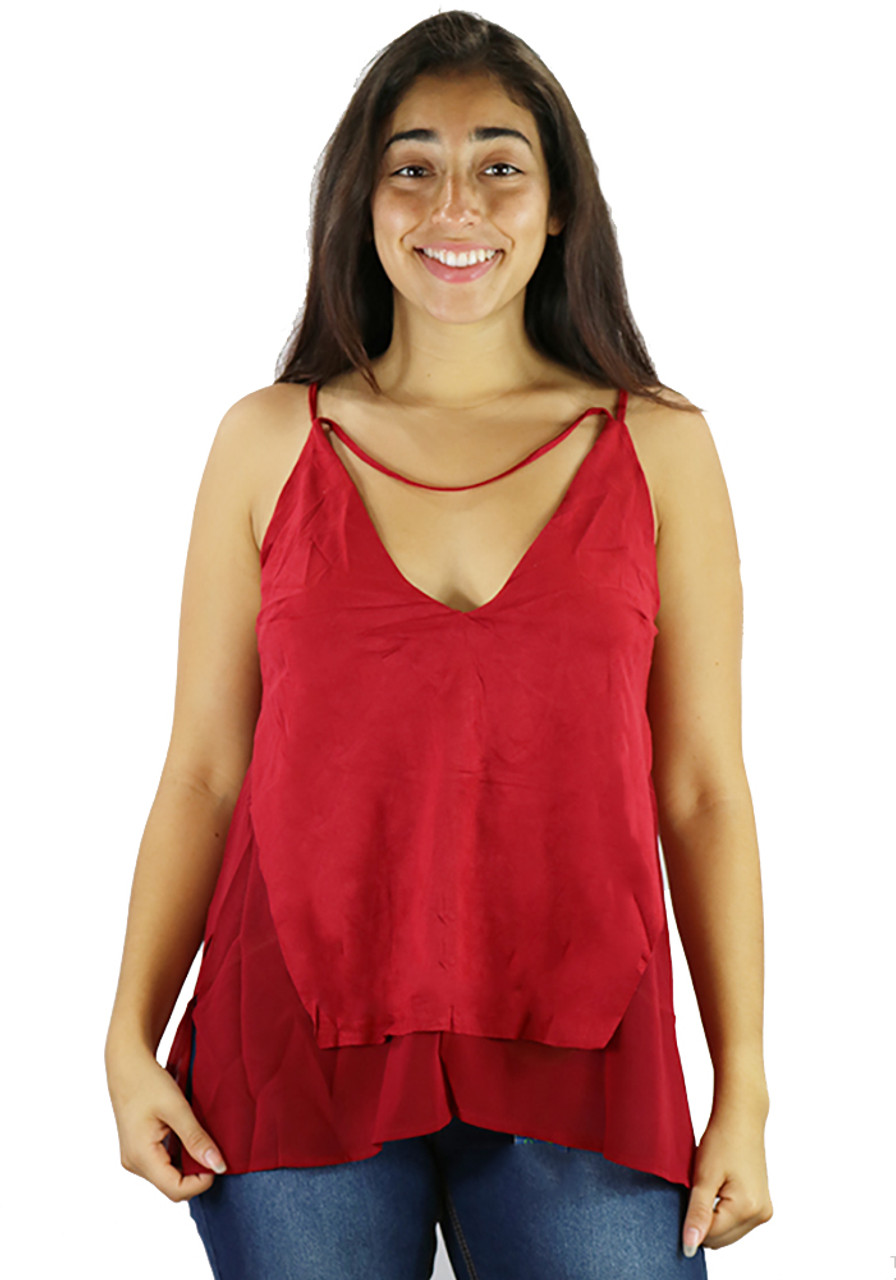 red spaghetti strap shirt