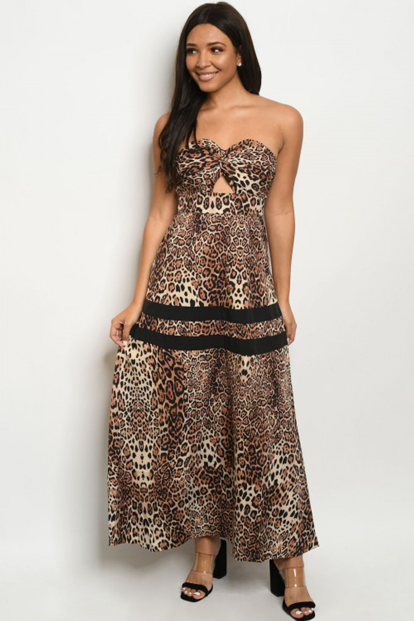 strapless leopard dress