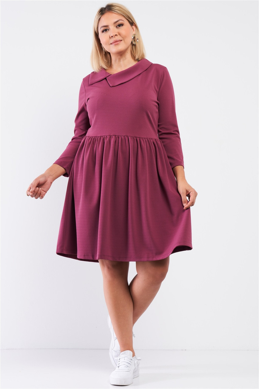 Plus Pleated Preppy Fit & Flare Long Sleeve Asymmetrical Peter