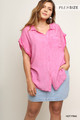 Washed Button Up Short Sleeve Top With Frayed Hemline - UMG2.WA3025.id.51822c-1XL