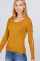 Long Sleeve W/strappy Detail Round Neck Rib Sweater Top - ACT2.SW11798.id.51694b-L
