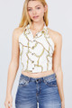 Sleeveless Halter Neck W/collar Button Down Open Back Tie Closer Printed Woven Top - ACT2.T11088.id.51233-L