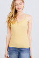 Lace Trim Rib Cami Knit Top - Cream Yellow